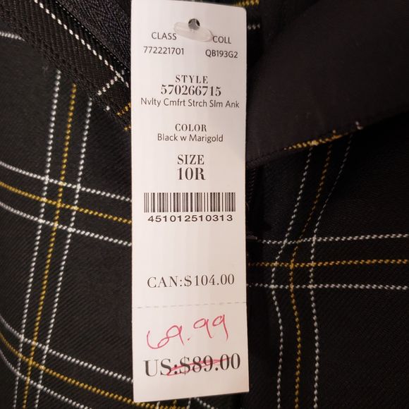 NWT WHBM Slim Ankle Pant Size 10 Black, White, Marigold Plaid - Picture 3 of 14